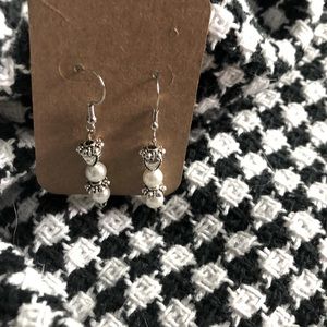 Hand made pearl and silver heart and flowerearings